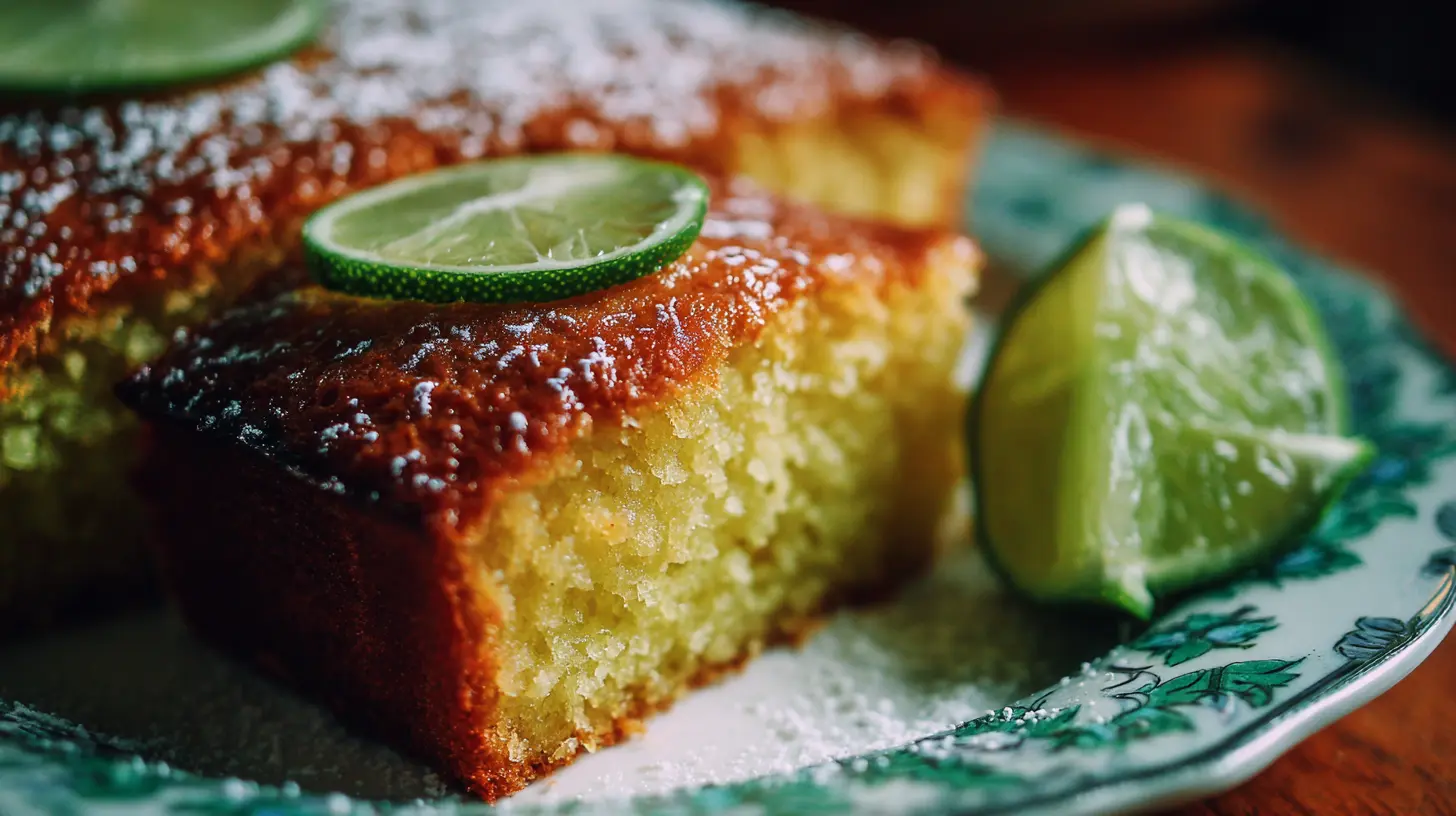 A beautifully crafted green cake, likely a lime cake, presented on a decorative stand.