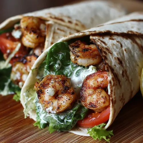 Delicious grilled shrimp caesar wraps, fresh and ready to eat