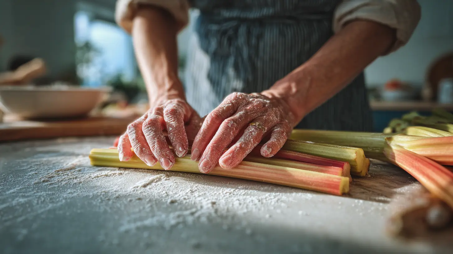 Properly baked rhubarb muffins cooling on rack