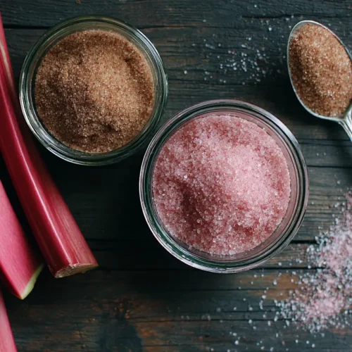 A collection of healthy rhubarb recipes laid out on a clean kitchen counter.