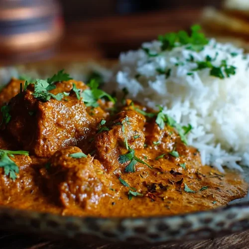 A serving of Indian butter chicken in a traditional bowl.