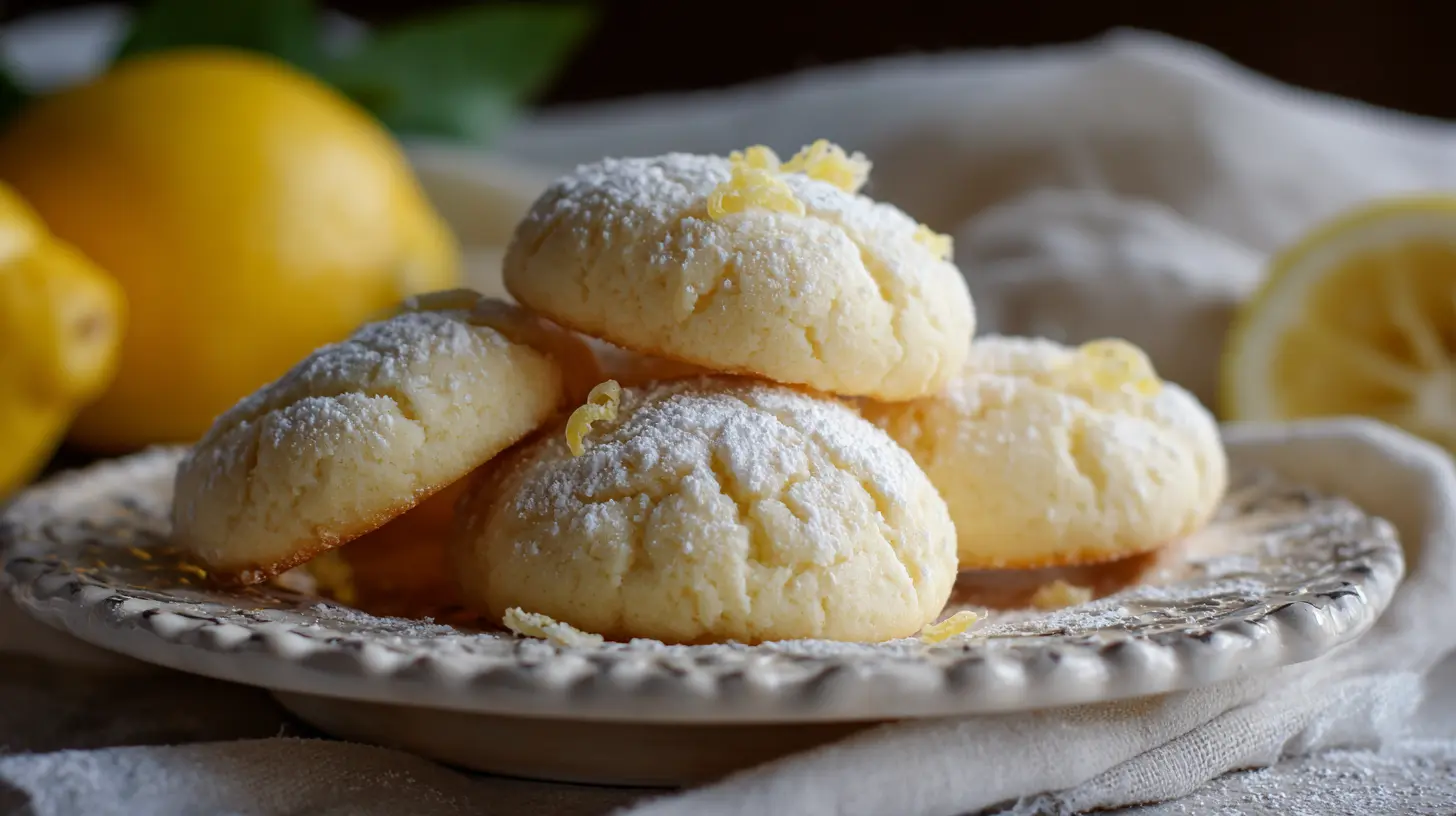 Freshly baked lemon ricotta cookies on a cooling rack