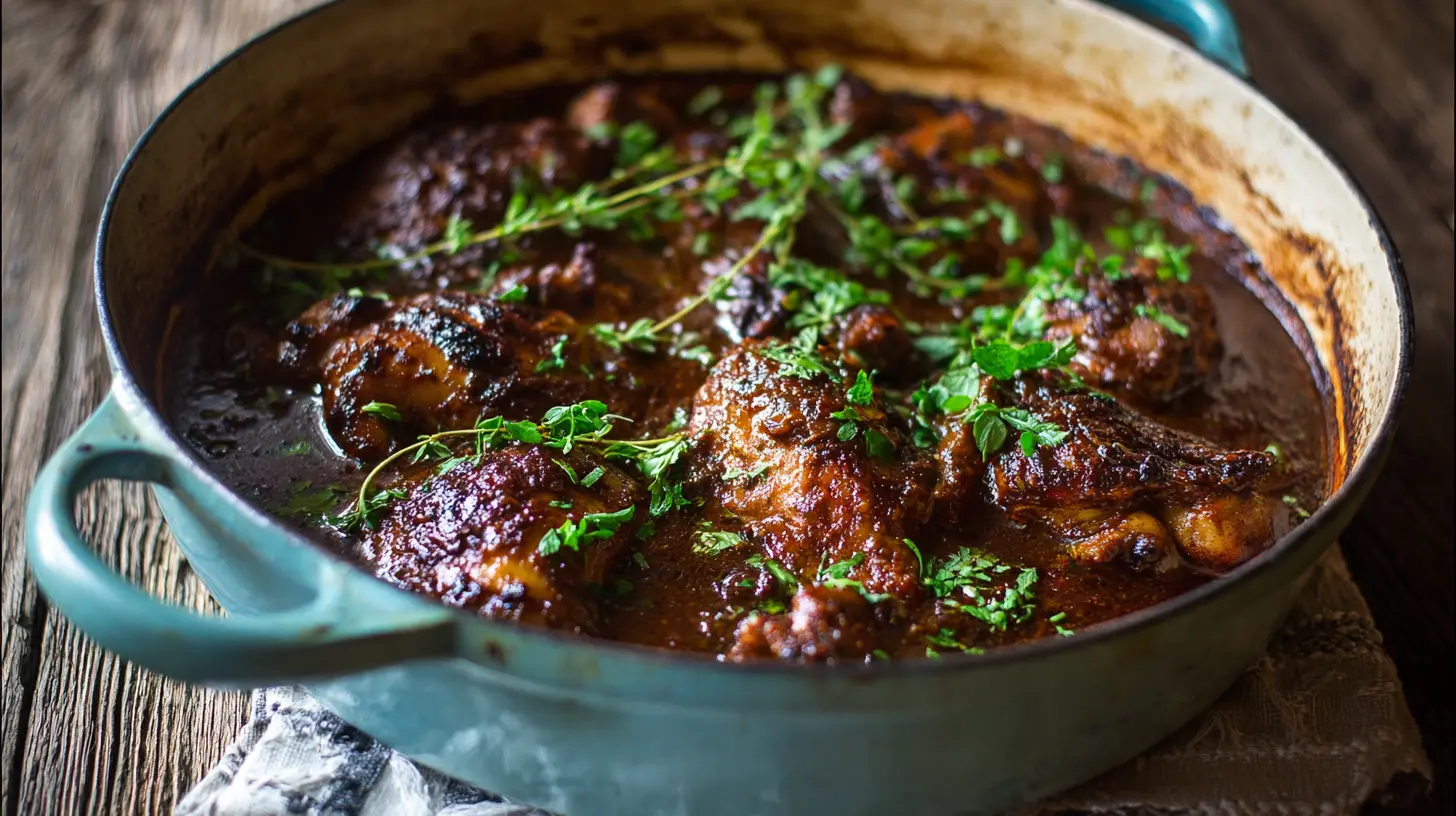 Platter of Mississippi Mud Chicken, saucy and rich