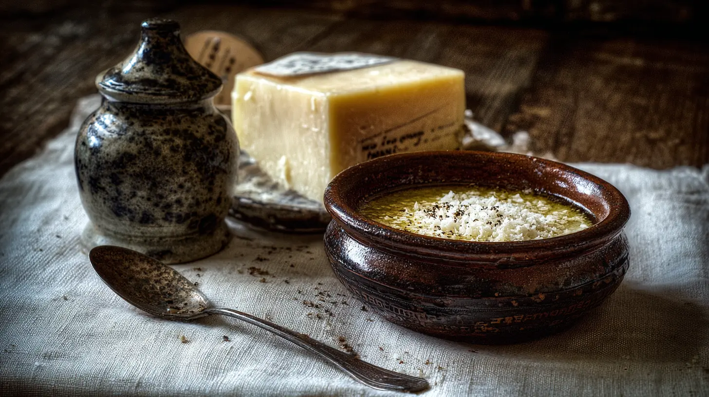 A bowl of homemade Parmesan vinaigrette dressing, showcasing its creamy texture.