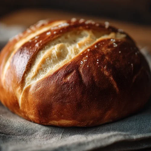 Freshly baked pretzel bread with a golden-brown crust
