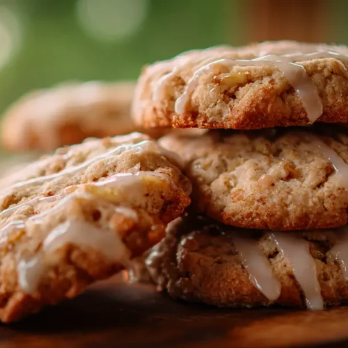 A close-up of freshly baked rhubarb cookies on a cooling rack.