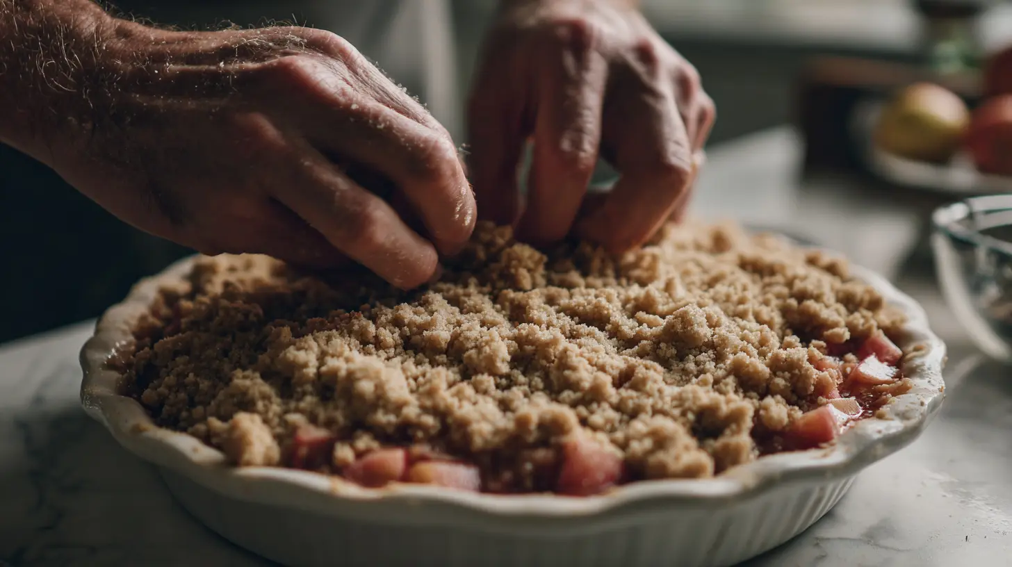 Rhubarb crisp close-up