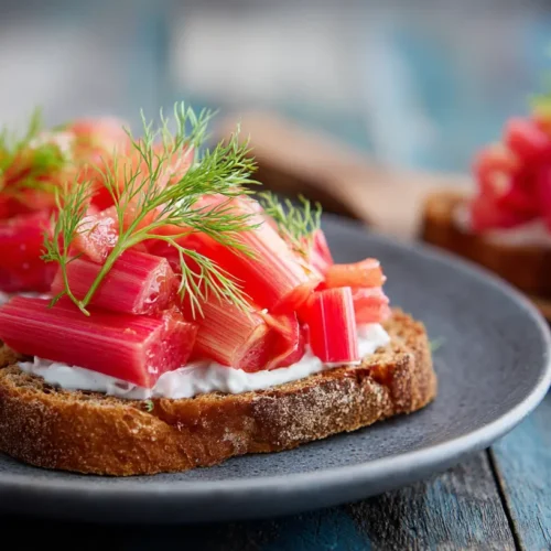 A collection of delicious rhubarb desserts recipes featured on a kitchen counter.
