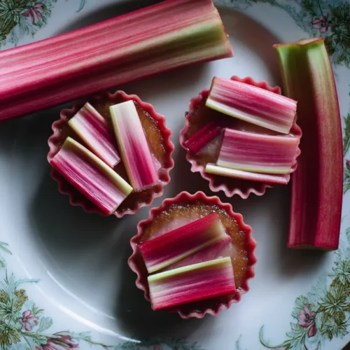 A variety of homemade rhubarb desserts, showcasing their vibrant color and texture.