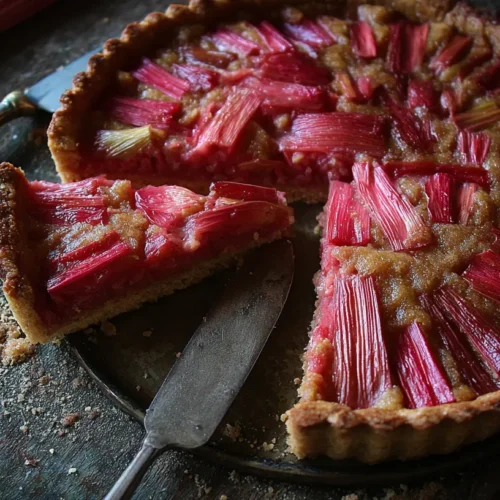 A delicious rhubarb tart with a flaky crust.