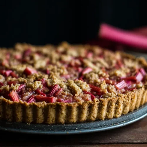 A delectable rhubarb recipe presented beautifully.