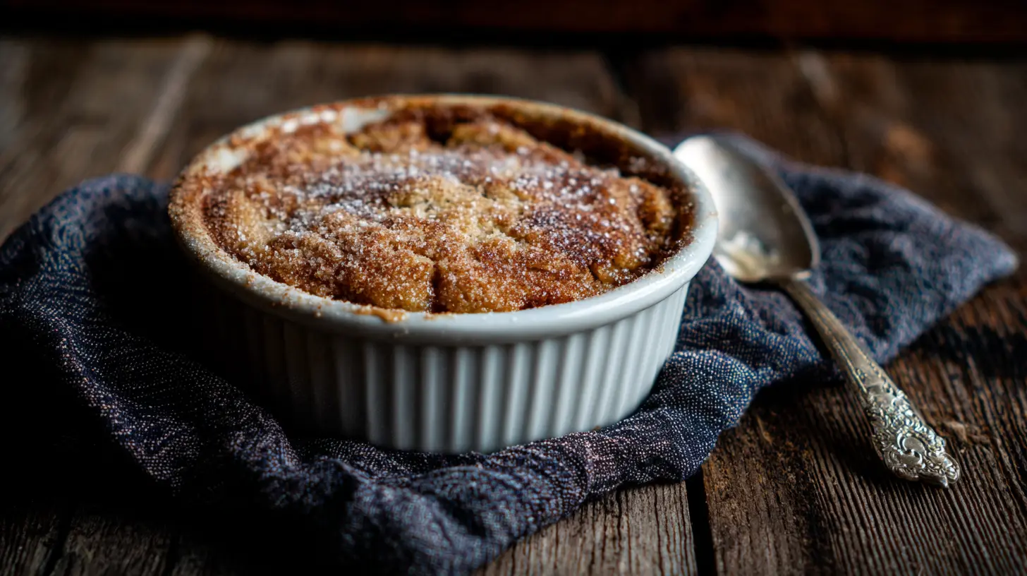 A freshly baked Snickerdoodle Cobbler in a rustic dish, warm and inviting.