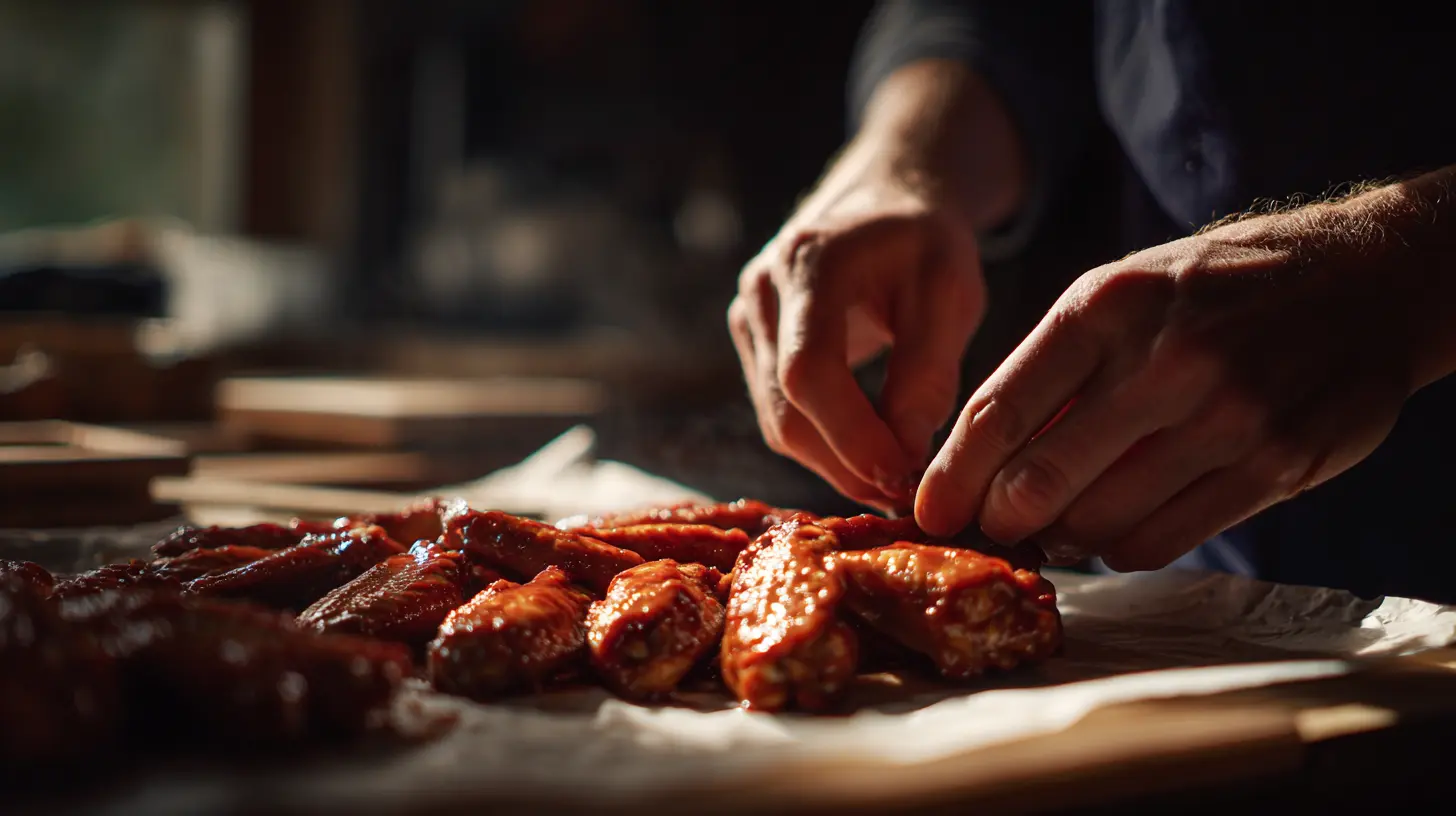 BBQ chicken wings being prepared