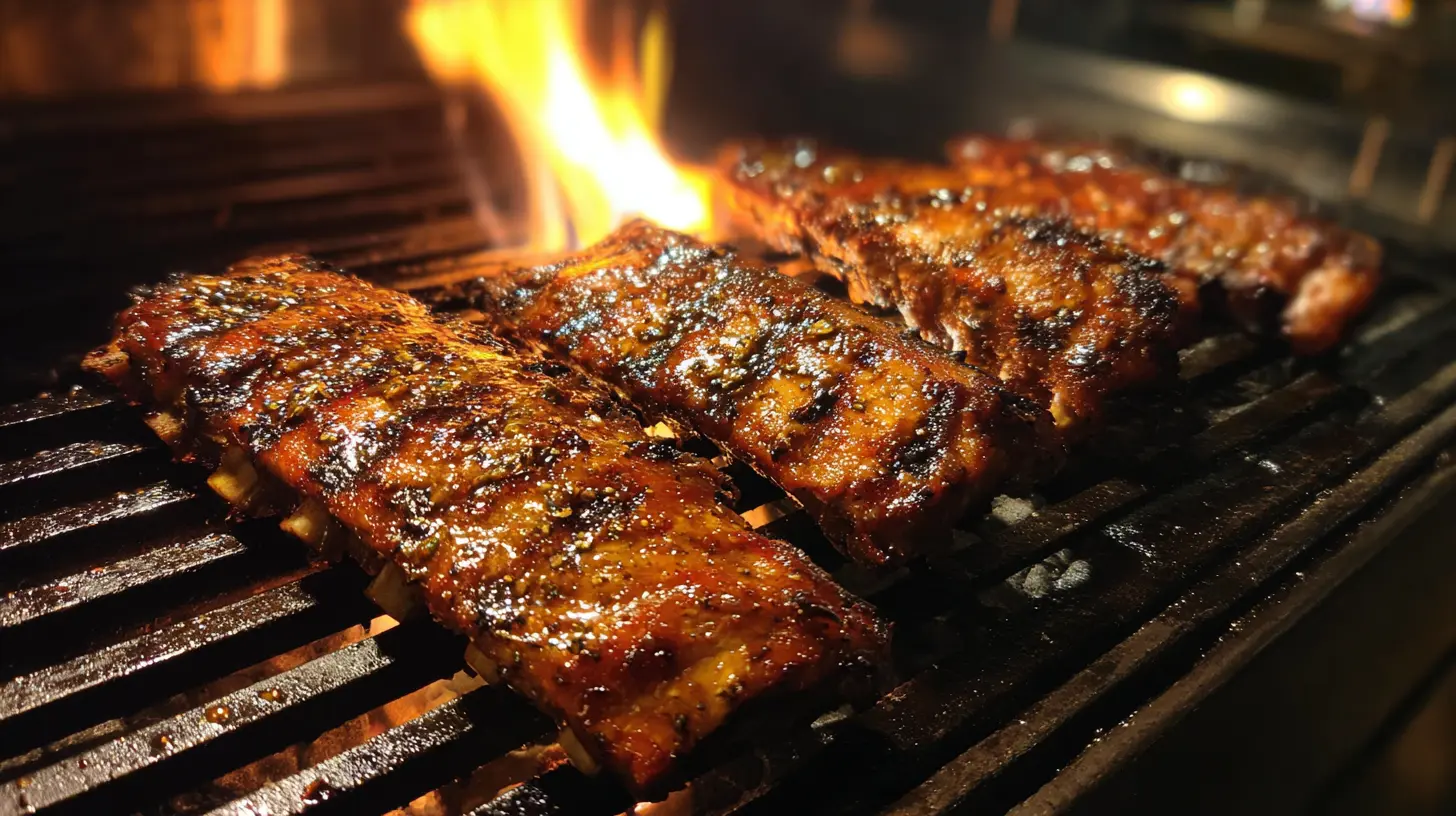 Ribs being seasoned with dry rub