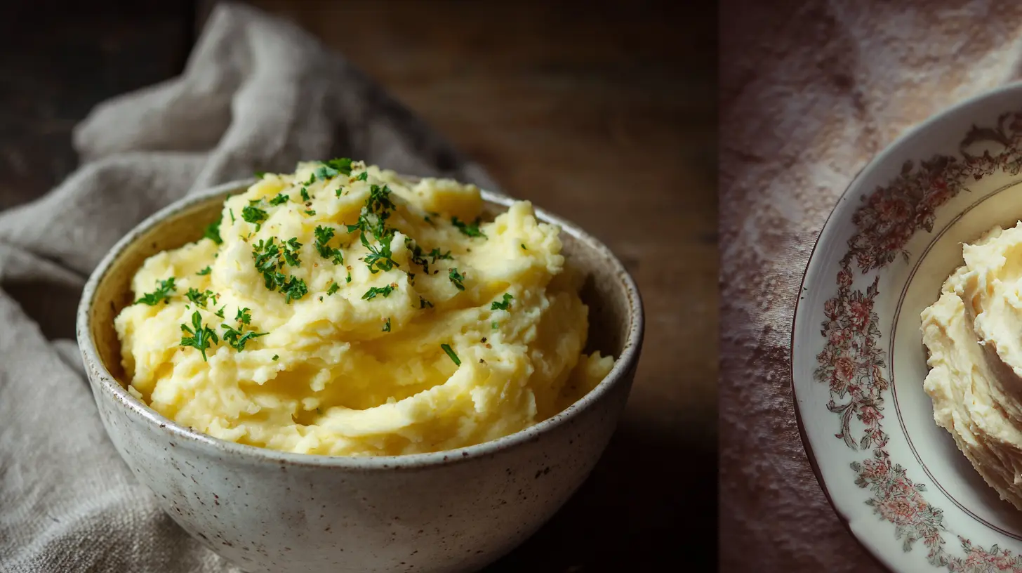 A close-up of creamy mashed potatoes in a bowl, visibly fluffy