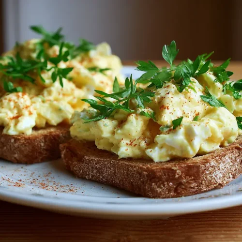 A bowl of creamy egg salad with fresh chives on top