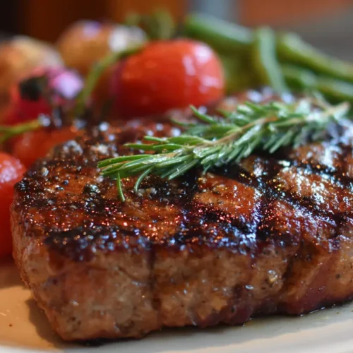 A perfectly grilled ribeye steak, seared to perfection for Father's Day.