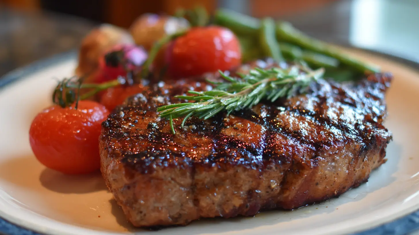 A perfectly grilled ribeye steak, seared to perfection for Father's Day.
