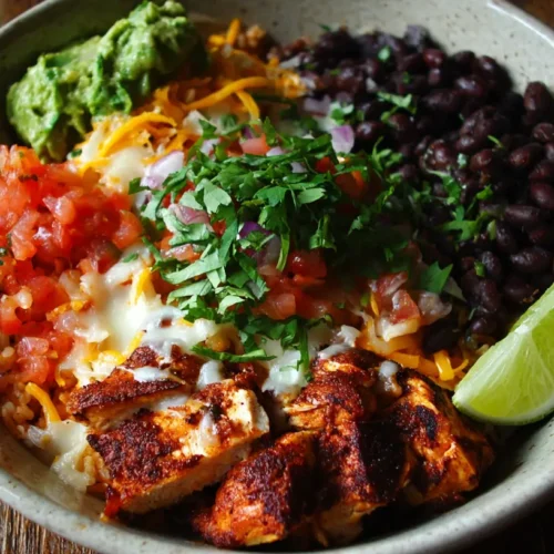 A vibrant and fresh burrito bowl, packed with colorful ingredients