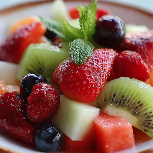 A refreshing bowl of colorful fruit salad with various fresh fruits.