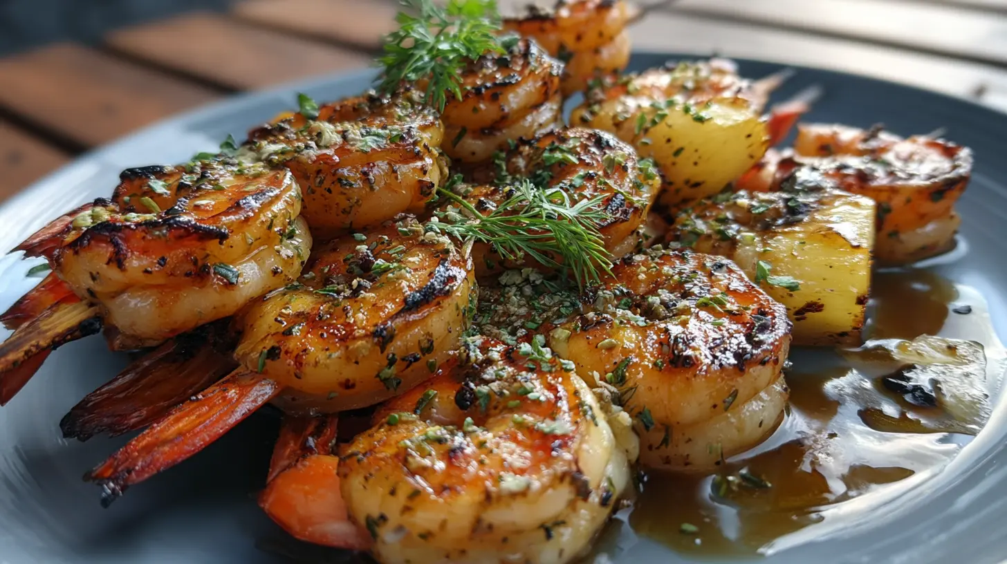 Close up of shrimp cooking on a grill