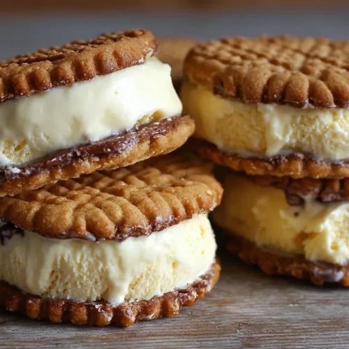 Handmade ice cream sandwiches with chocolate chip cookies and vanilla ice cream