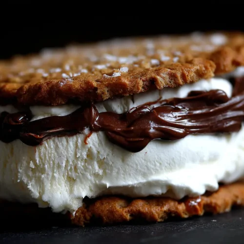 A classic ice cream sandwich with chocolate wafers and vanilla ice cream.