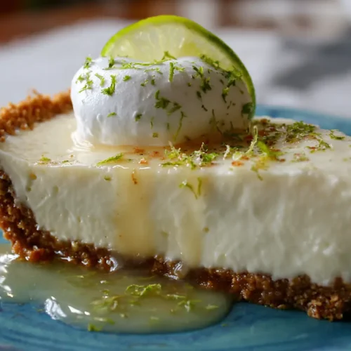 A full Key Lime Pie with a golden-brown crust and lime zest garnish