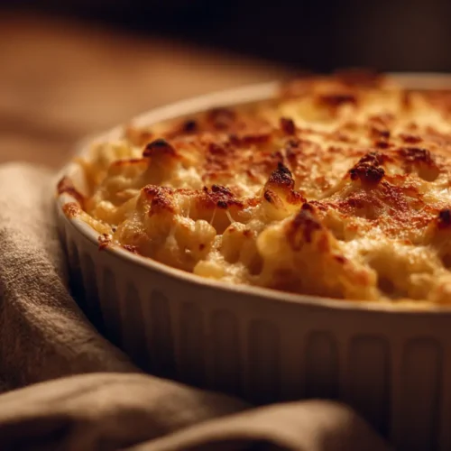 A steaming bowl of classic mac and cheese, rich and golden