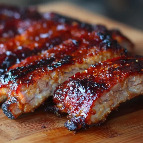 Expertly cooked baby back ribs with a glistening glaze.