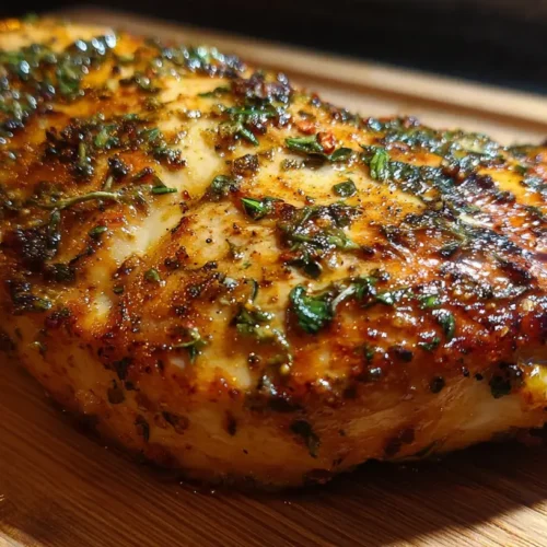Perfectly cooked baked chicken breast, golden brown and juicy.