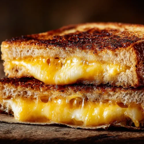 A perfectly toasted grilled cheese sandwich, golden brown on a plate.