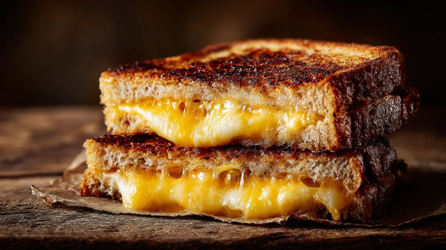 A perfectly toasted grilled cheese sandwich, golden brown on a plate.