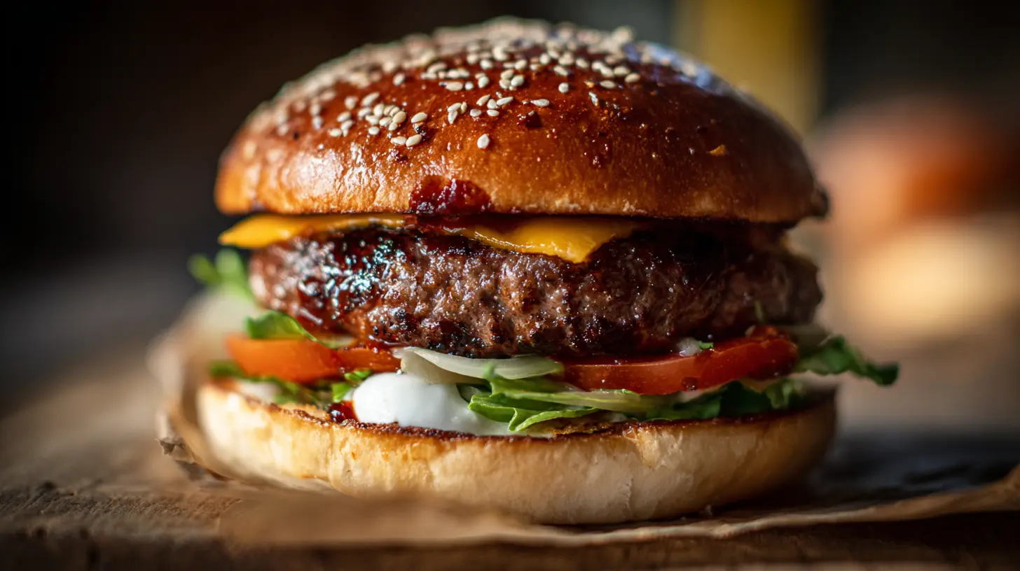 A perfectly cooked smash burger with crispy edges and melted cheese.