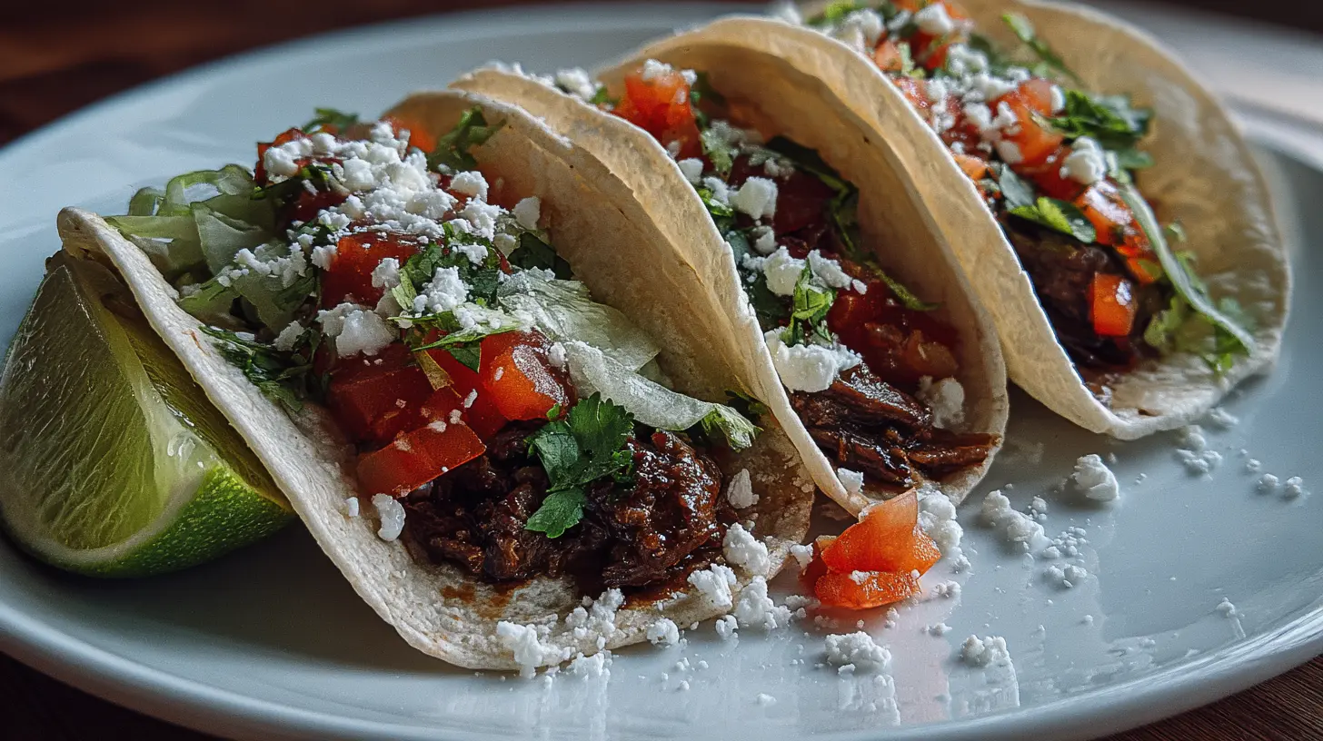 A plate of savory beef tacos with fresh toppings.