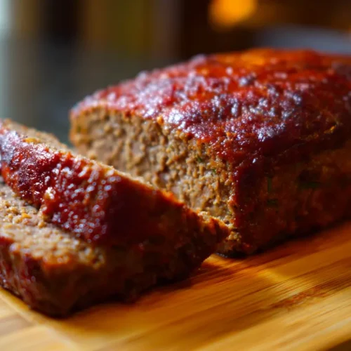A freshly baked meatloaf, perfectly browned and glazed