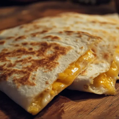 Golden-brown quesadillas with melted cheese and fillings