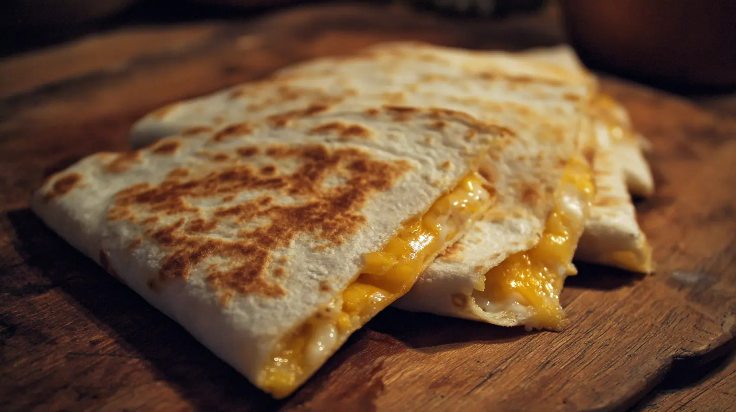 Golden-brown quesadillas with melted cheese and fillings