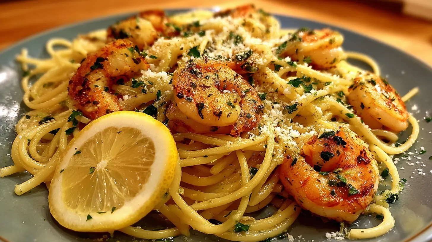 Cooking shrimp scampi in a pan