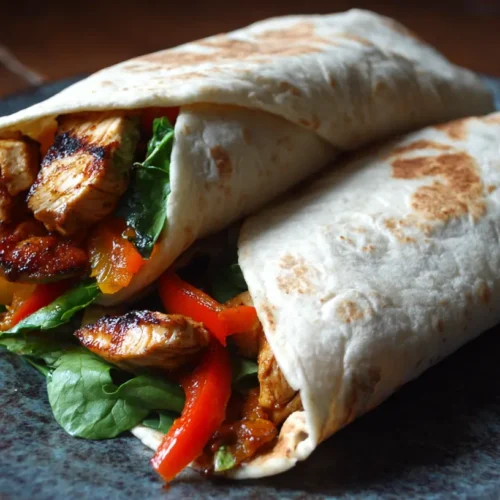A vibrant skillet of sizzling chicken fajitas with colorful bell peppers and onions.