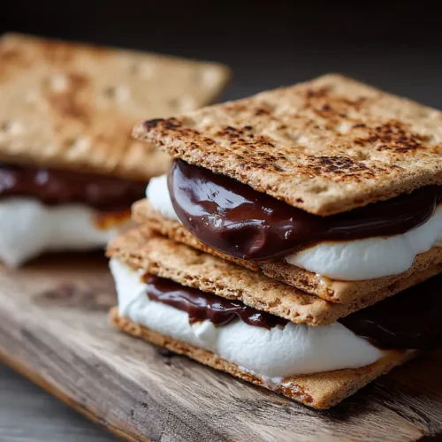 Classic s'mores with melted marshmallow, chocolate, and graham crackers