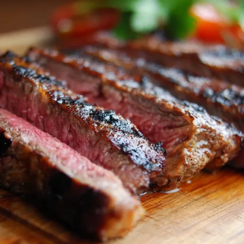 Sizzling steak fajitas with colorful peppers and onions on a hot skillet