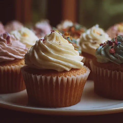 A display of beautifully decorated cupcakes with various frostings