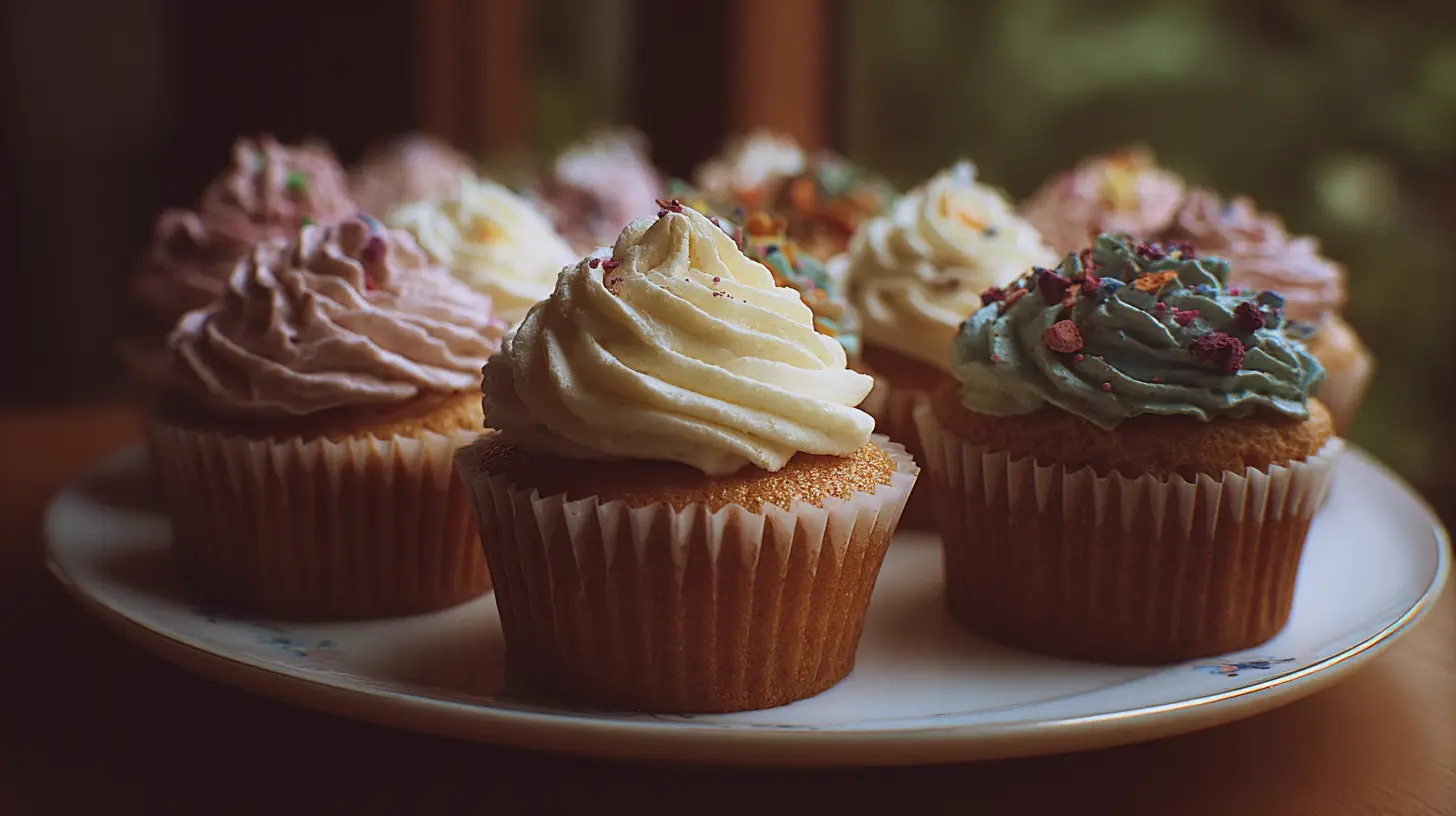 A display of beautifully decorated cupcakes with various frostings