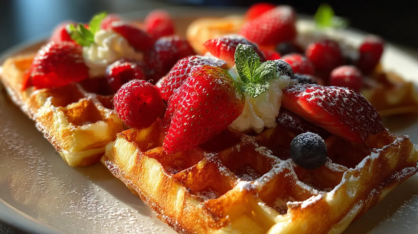 Batter being poured into waffle iron
