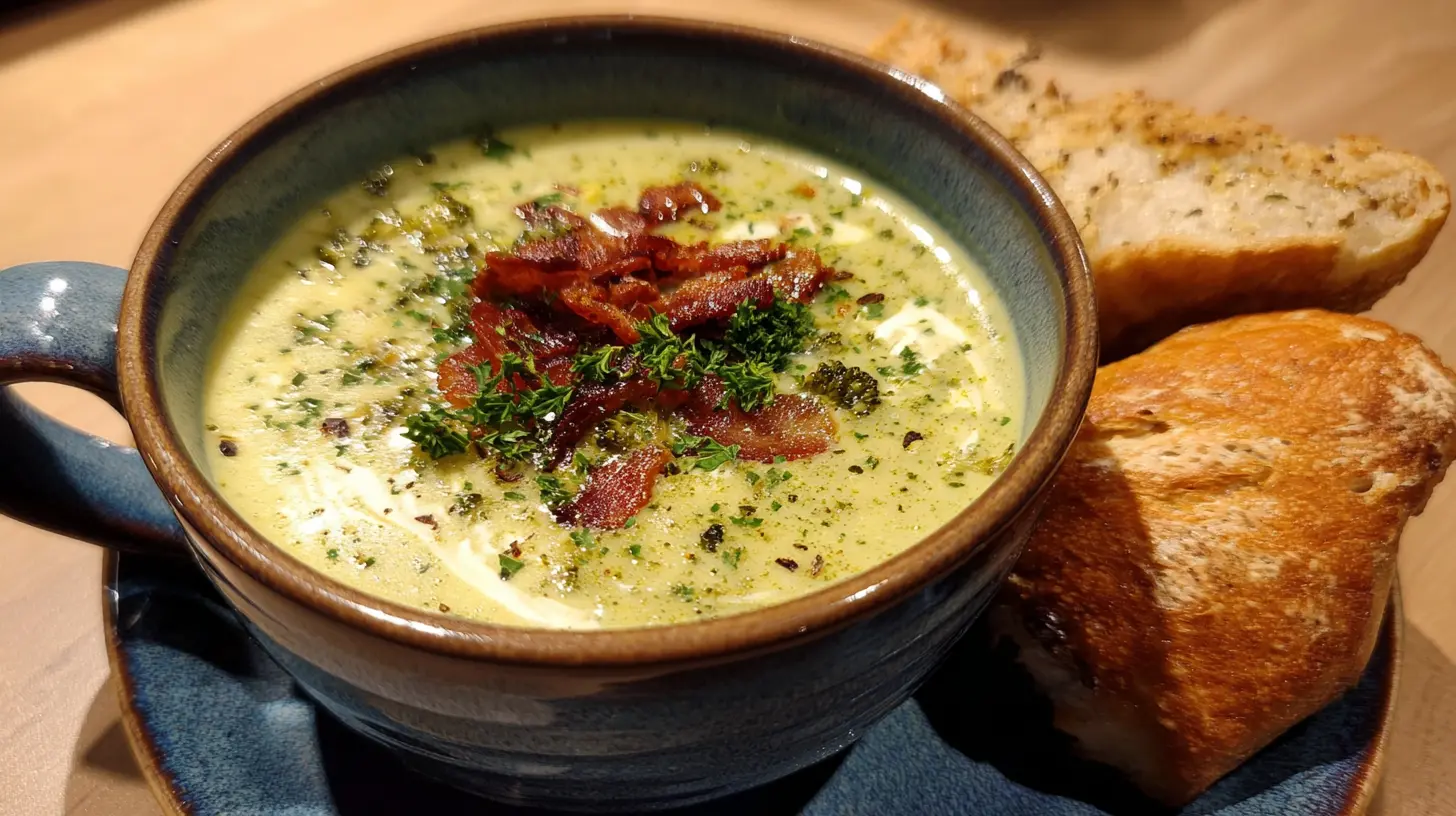 Creamy soup with broccoli florets