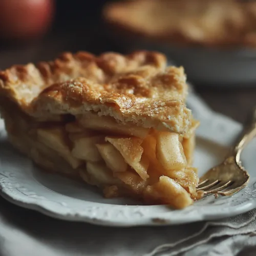 A classic apple pie with a golden, lattice top crust.