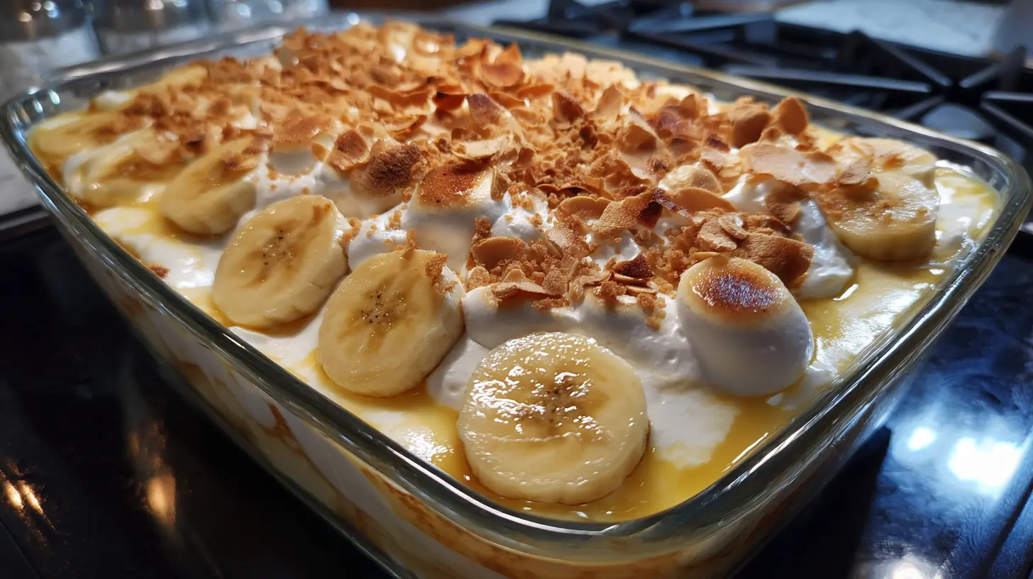 Layering bananas and wafers in a baking dish