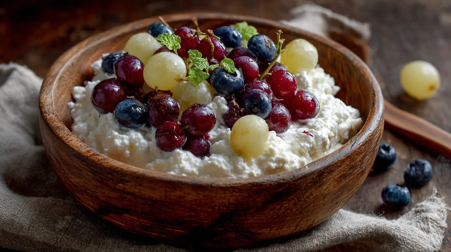 A vibrant cottage cheese bowl with berries and nuts, highlighting its high protein content.