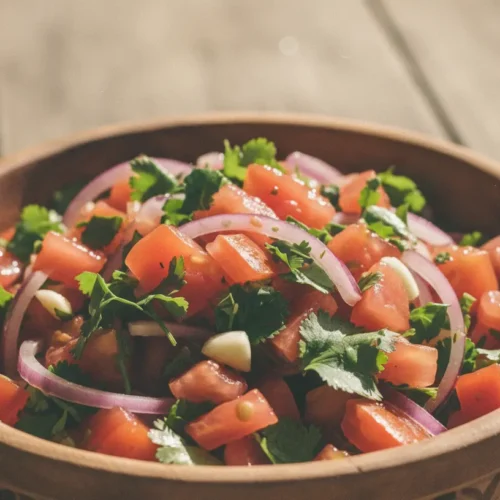 A vibrant bowl of fresh pico de gallo, showcasing diced tomatoes, onions, cilantro, and jalapeño.